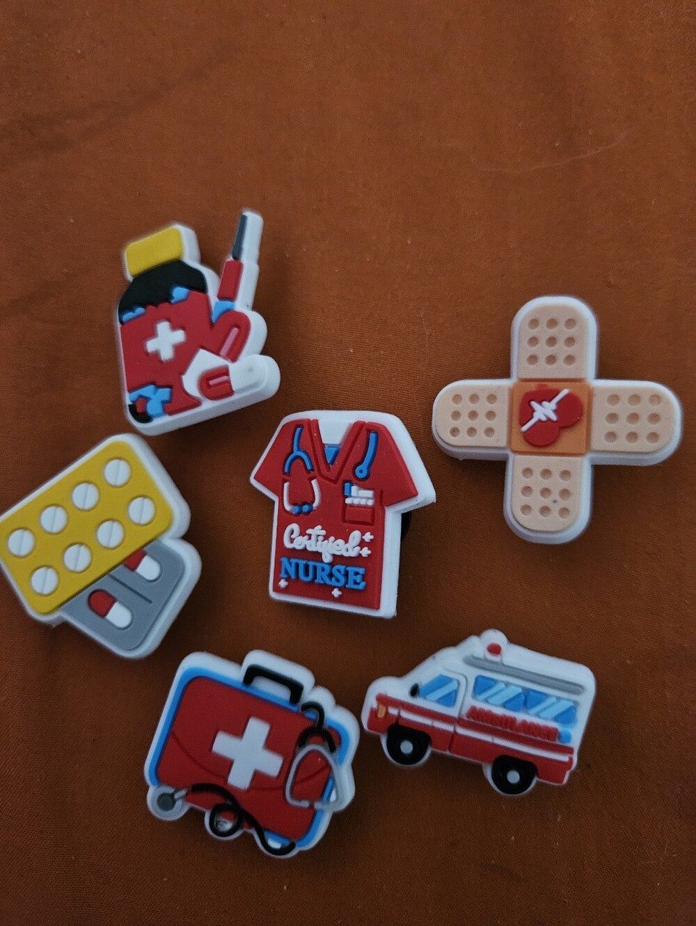 6 Red Nurse-Themed Shoe Charms